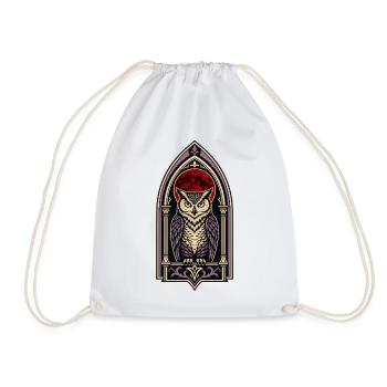 Gothic Owl Blood Moon Stained Glass - Drawstring Bag - white - Front