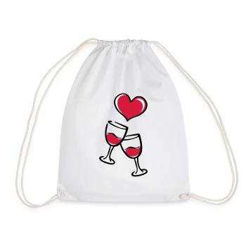Red wine wine glass heart love - Drawstring Bag - white - Front