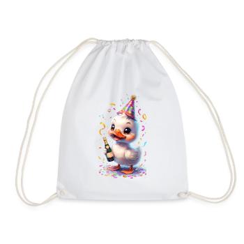 Whimsical Duck Celebrating With Confetti new year - Drawstring Bag - white - Front