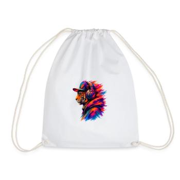 Tiger with Headphones – Music & Streetwear - Drawstring Bag - white - Front