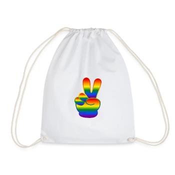 Regenbogen Hand Peace Zeichen - Turnbeutel - Weiß - Vorne