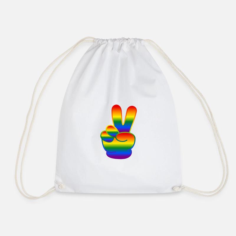 Regenbogen Hand Peace Zeichen - Turnbeutel - Weiß