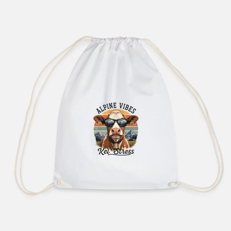Alpine Vibes Cow Kei Stress - Drawstring Bag - white