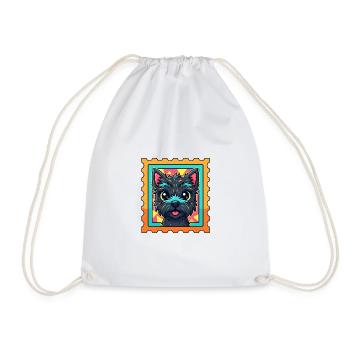 Colorful Terrier Dogs Caricature on Postage Stamp - Drawstring Bag - white - Front