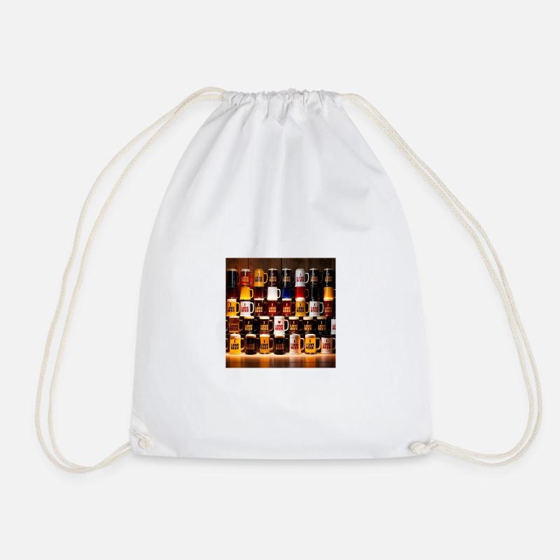 I Love Beer Beer Mug Pattern - Drawstring Bag - white