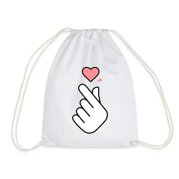 K-Pop Hand Symbol with Heart - Drawstring Bag - white - Front