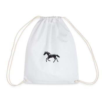 Black Horse Low Poly Logo Art Design Black - Drawstring Bag - white - Front
