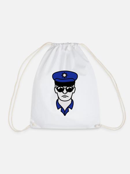 Cool Polizei Mann Gesicht Kopf - Turnbeutel - Weiß