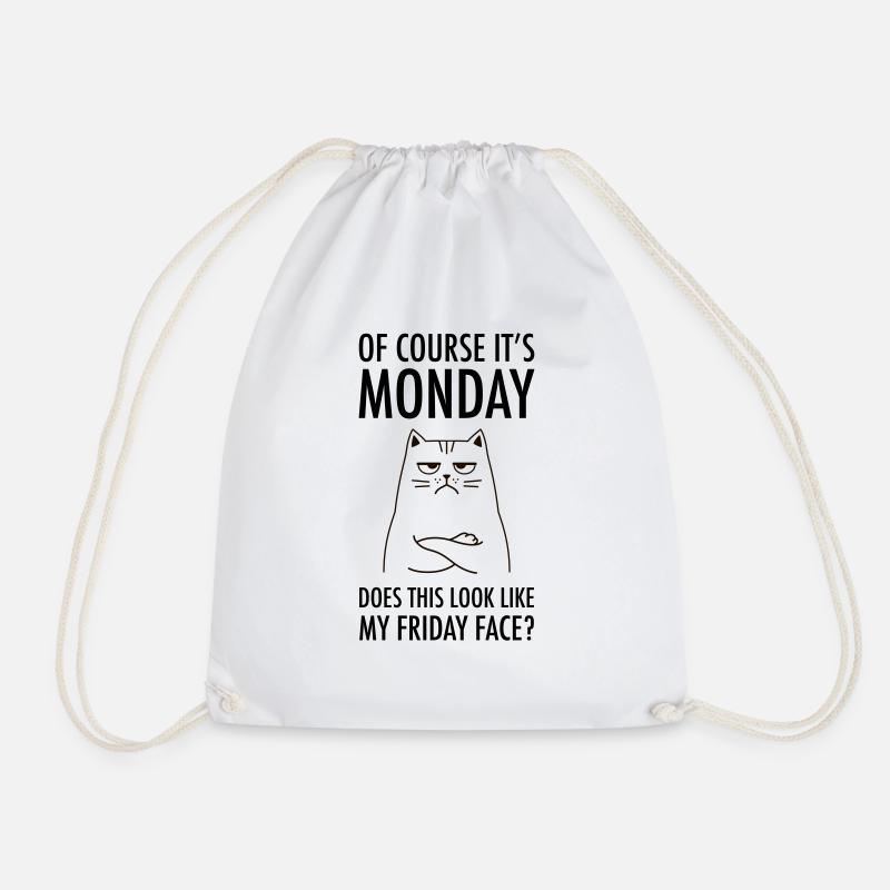 Monday Friday Face - Cat Morning Office - Drawstring Bag - white