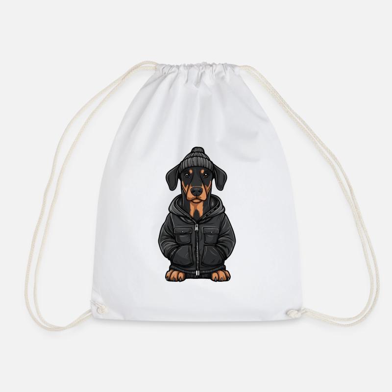 Doberman Dog Cartoon - Drawstring Bag - white