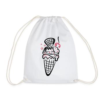 Ice cream with waffle, cherry and stars - Drawstring Bag - white - Front