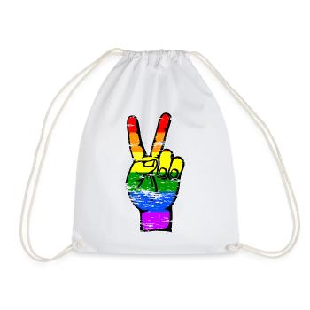 LGBT Flag Peace Victory Symbol Used - Drawstring Bag - white - Front