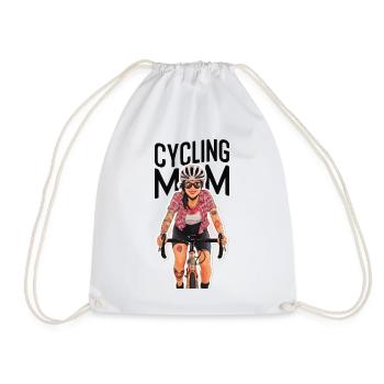 Vibrant Cycling Mum Illustration - Drawstring Bag - white - Front