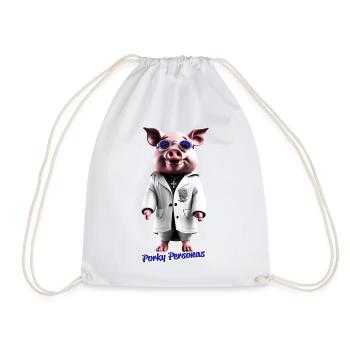 Porky personas. Fun pig characters. Ozzy - Drawstring Bag - white - Front