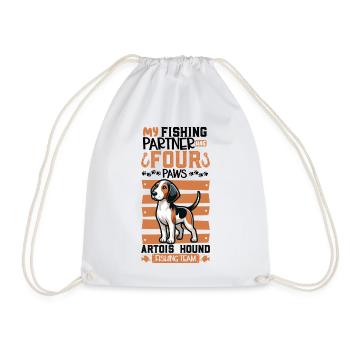 Fishing and Assyrian Mastiff - Drawstring Bag - white - Front