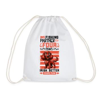Fishing and Irish Red Setter - Drawstring Bag - white - Front