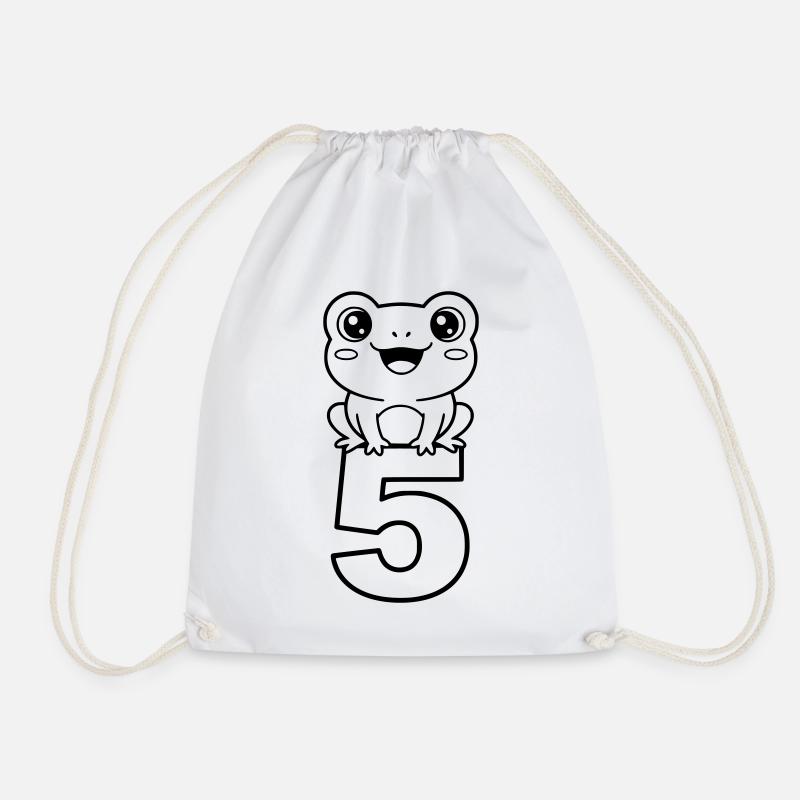 Cheerful frog with the number 5 cartoon - Drawstring Bag - white