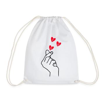 Finger Heart Love Minimal Line Art Design - Drawstring Bag - white - Front