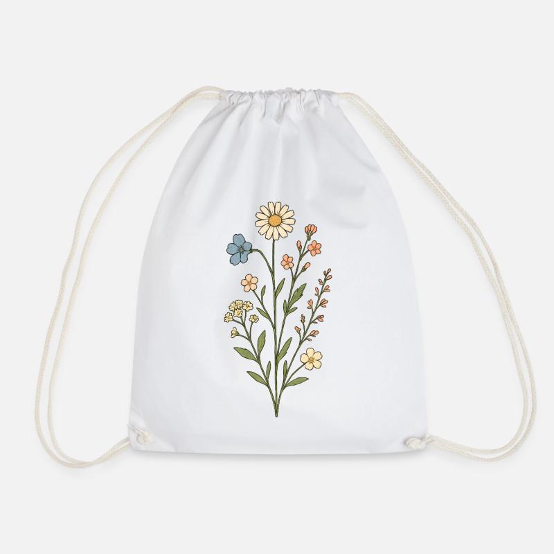 Meadow Flowers Watercolor - Drawstring Bag - white
