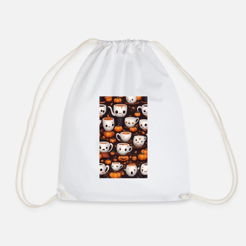 Cute and Macabre Halloween Coffees - Drawstring Bag - white