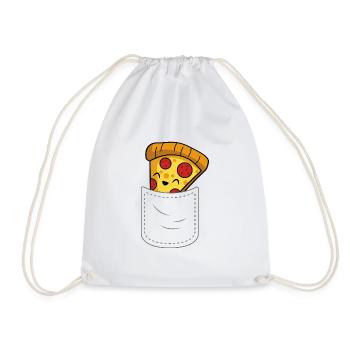 Niedliches Pizza Motiv Brusttasche Tasche - Turnbeutel - Weiß - Vorne