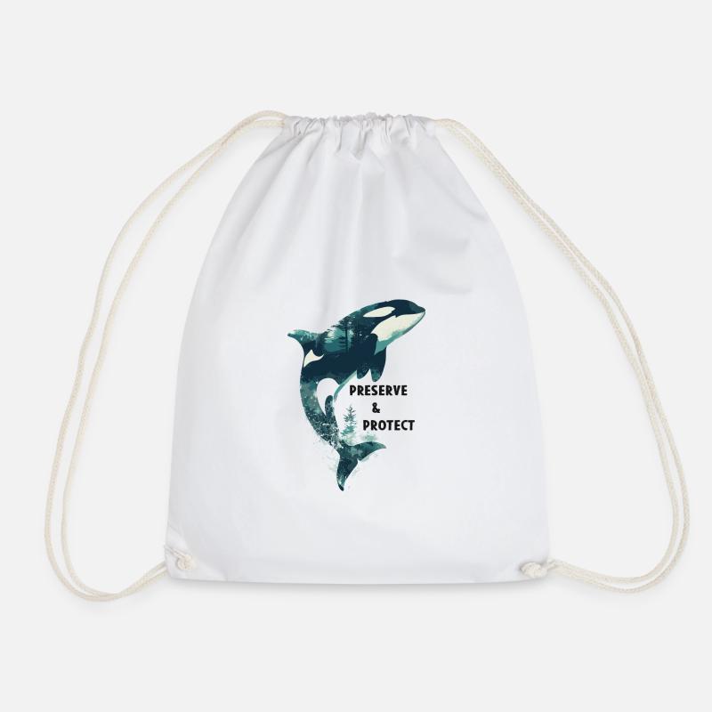 Preserve & Protect Orca Whale Killer Whale Killer Whale - Drawstring Bag - white