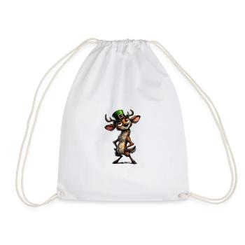 Deer Leprechaun St Patrick Irish Forest Animal - Drawstring Bag - white - Front