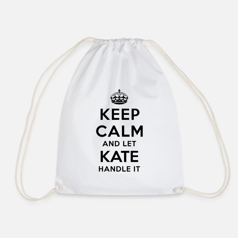 keep calm and let kate handle it - Drawstring Bag - white