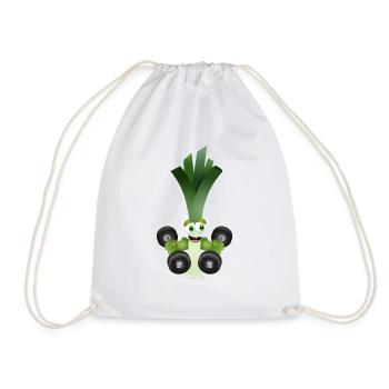 A bar of leeks with dumbbells while exercising - Drawstring Bag - white - Front