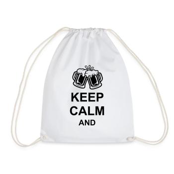 Beer Keep Calm Text - Drawstring Bag - white - Front