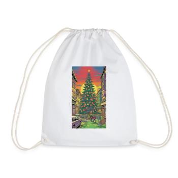 Festive Christmas tree in the town square - Drawstring Bag - white - Front