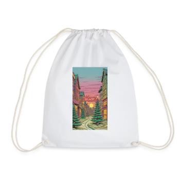 Merry Christmas Winter Village Scene Merry - Drawstring Bag - white - Front