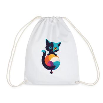 Katze mit Ball Logo - Turnbeutel - Weiß - Vorne