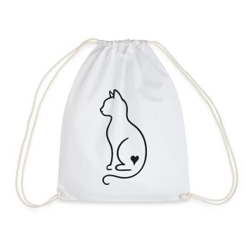 Minimalist Cat Line Art – Black Design - Drawstring Bag - white - Front