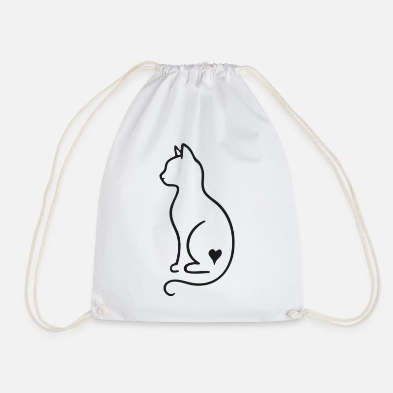 Minimalistische Katze Line Art – Schwarz Design - Turnbeutel - Weiß