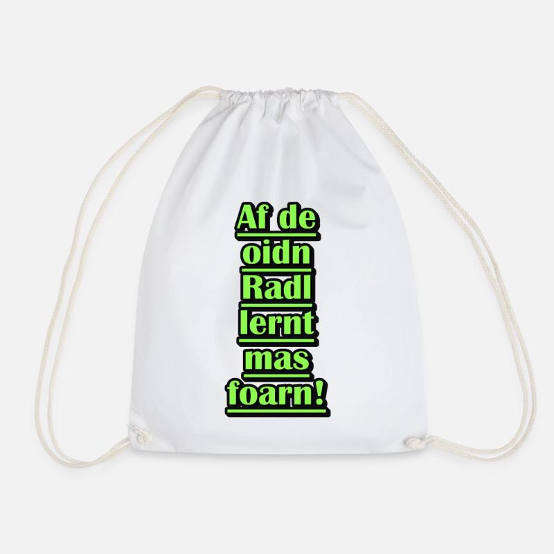 Neon Green Bicycle Learning Quote - Drawstring Bag - white