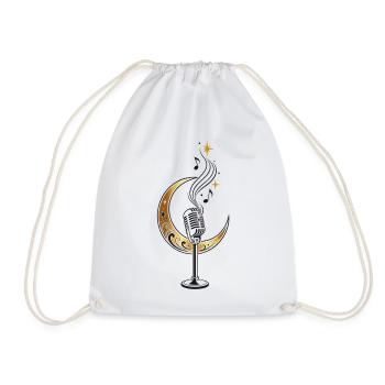 Vintage Crescent Moon Microphone – Music - Drawstring Bag - white - Front