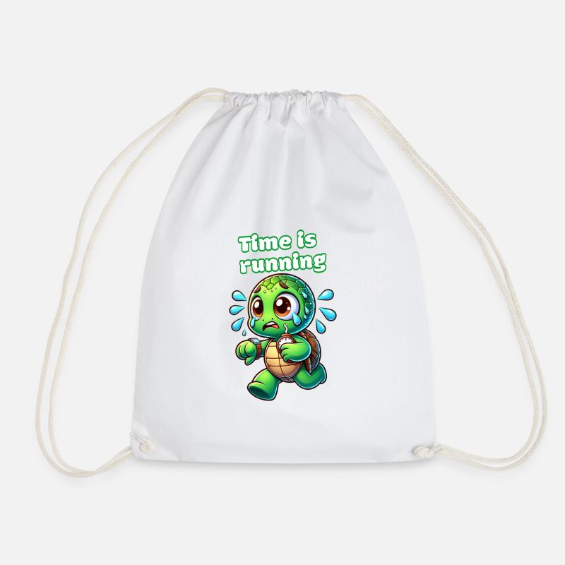 Time is running – Stressed Turtle Shirt - Drawstring Bag - white