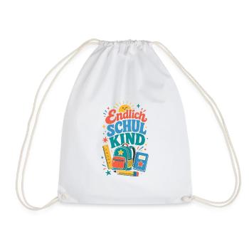 Endlich Schulkind – bunte Schultasche - Turnbeutel - Weiß - Vorne