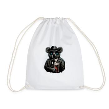 Cool koala in a suit with beer - Drawstring Bag - white - Front