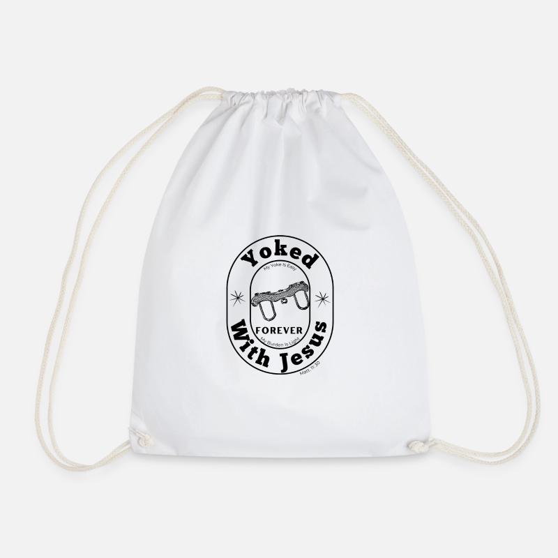 Yoked With Jesus - Black Text - Drawstring Bag - white