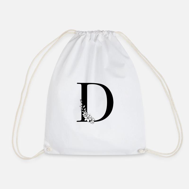 Letter D - Drawstring Bag - white