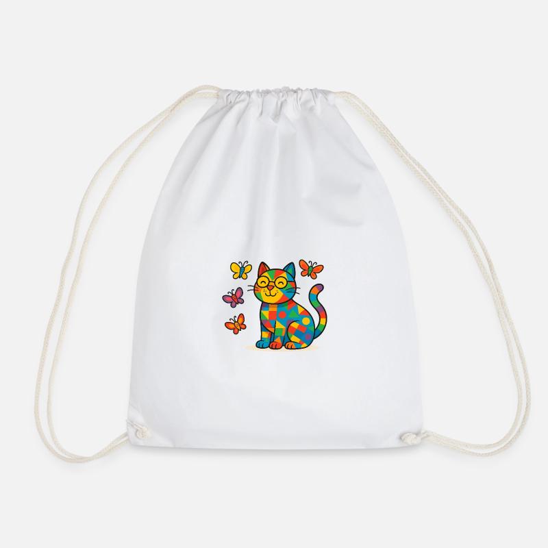 Patchwork-Katze mit bunten Schmetterlingen - Turnbeutel - Weiß