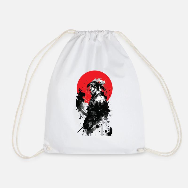 Japanese Samurai Ink Art - Drawstring Bag - white
