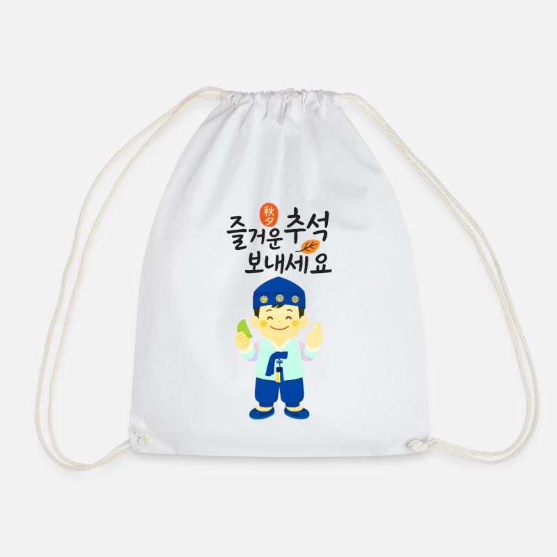 Cute Smiling Hanbok Child Happy Chuseok Greetings - Drawstring Bag - white
