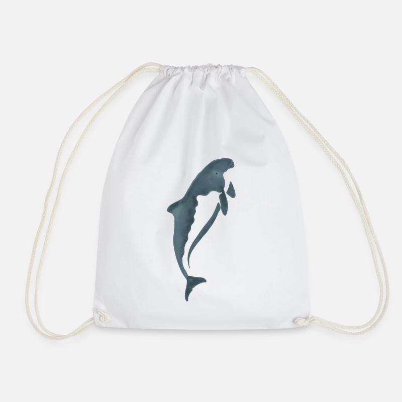 Aquarell-Delfin Silhouette - Turnbeutel - Weiß