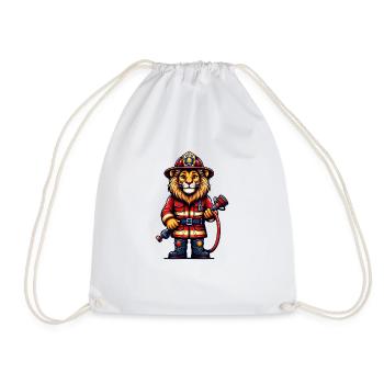 Cute Lion Firefighter - Drawstring Bag - white - Front