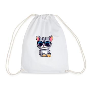 Little cute cat wearing sunglasses. - Drawstring Bag - white - Front