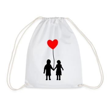 Kinder mit Herz - Ballon, Be my valentine - Turnbeutel - Weiß - Vorne
