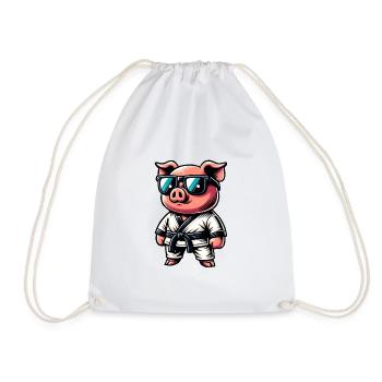 Karate Pig With Sunglasses - Drawstring Bag - white - Front